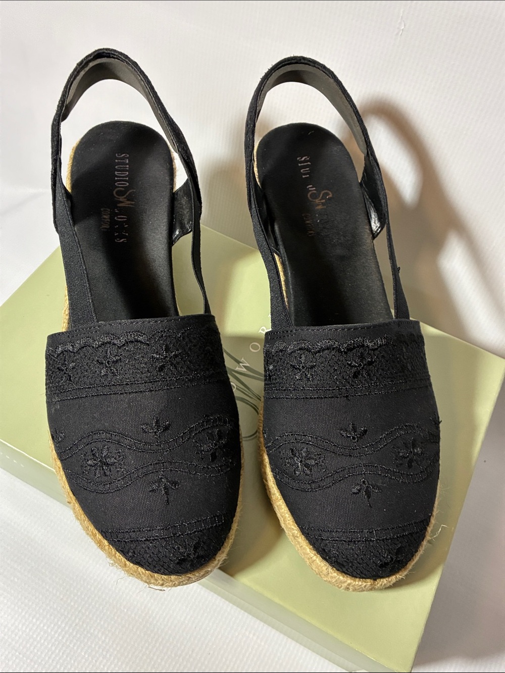 Studio Works Black Embroidered Slingback Espadrilles